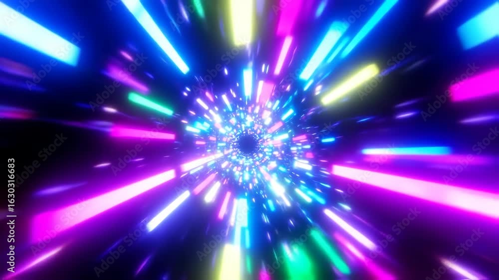 Poster neon lightspeed tunnel psychedelic vj loop dynamic abstract background.