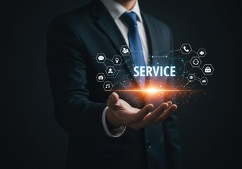 Businessman presenting a digital service concept (1)