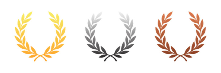 Three laurel wreaths in gold silver and bronze