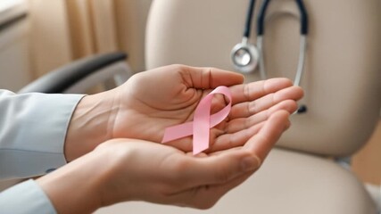 Doctor Holding Pink Ribbon Awareness Symbol - Powered by Adobe