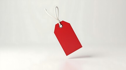 Blank Red Tag with String on White Background