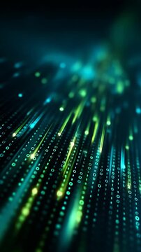 Abstract digital data stream binary code glowing green and teal lines high resolution background image showing a perspective view of illuminated 0s and 1s technology information