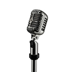 Fototapeta premium Classic vintage silver microphone on a stand isolated on transparent background