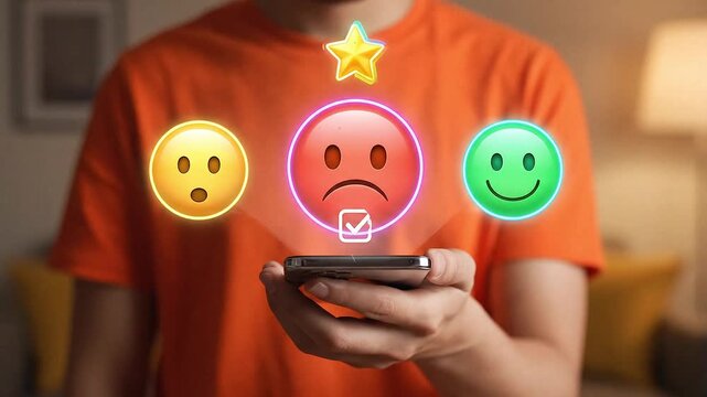 User Giving Poor Feedback on Mobile Device with One Star Rating and Red Unhappy Emoji Indicating Negative Customer Experience, Service Criticism, and Consumer Dissatisfaction