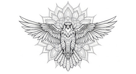 Intricate line art of a majestic eagle with geometric background