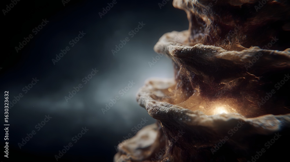 Poster animated cross section of spinal disc movement with dynamic anatomy lighting and sharp focus