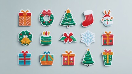 top view christmas-themed stickers on light background, top view, for scrapbooking
