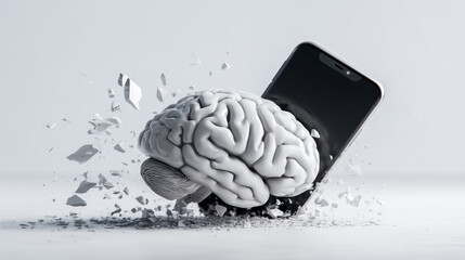 A 3D image of a brain damaged by mobile phone use, showing the dangers of mobile phones on children's development.
