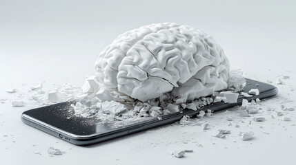 A 3D image of a brain damaged by mobile phone use, showing the dangers of mobile phones on children's development.