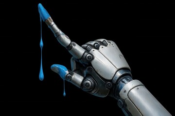 A Robotic Hand Paints with Blue Ink