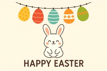 Fototapeta premium Embrace the joy of Easter with this delightful illustration featuring a cheerful bunny and colorful eggs, symbolizing new life and celebration