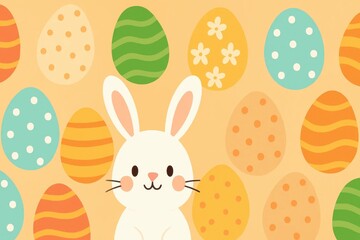 A joyful Easter celebration unfolds with a cheerful bunny peeking out from among colorful eggs, symbolizing new life and hope