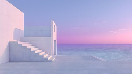 Abstract white background with a purple sky and blue ocean