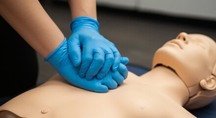 CPR Training HandsOn Practice with Mannequin LifeSaving Skill.