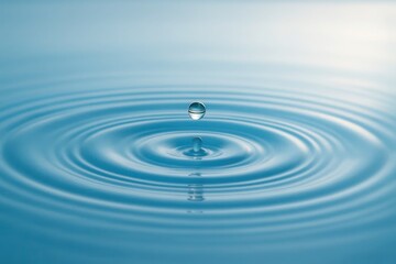 A Single Droplet Captured in Motion on a Serene Blue Surface