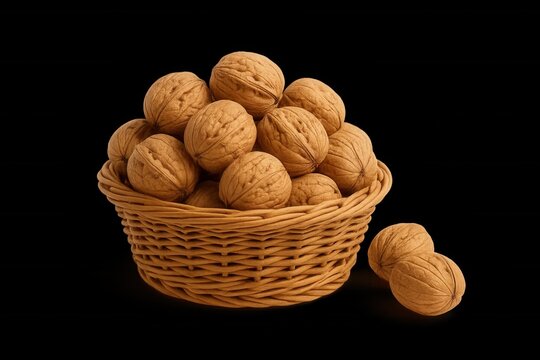 A basket overflowing with freshly harvested walnuts, showcasing their intricate patterns and natural beauty