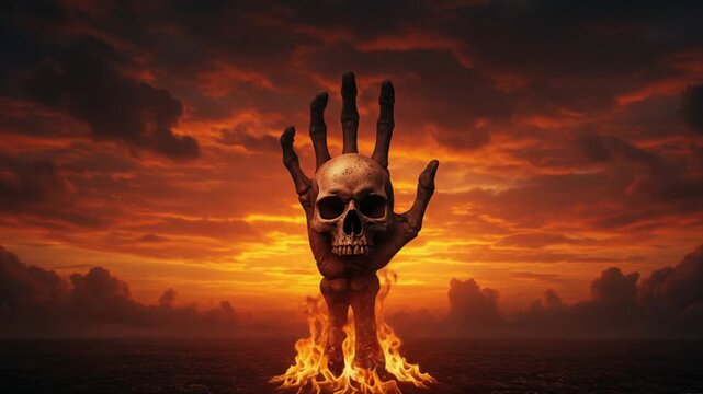 Hand Emerging from Lava in Fiery Scene