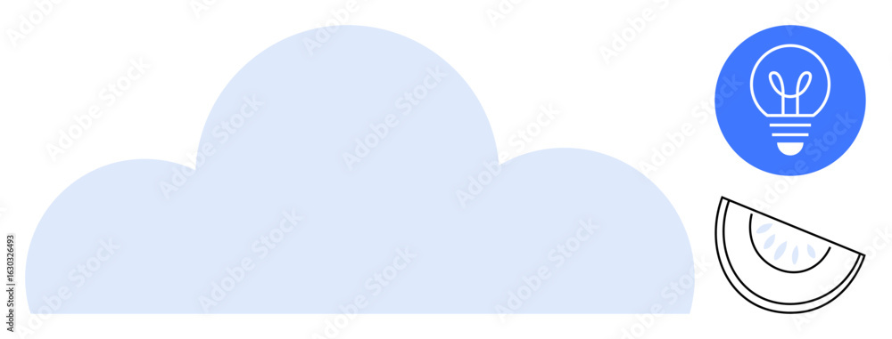 Aufkleber blue cloud with a lightbulb symbolizing ideas and innovation and a protractor representing measureme