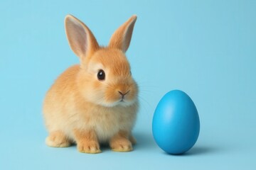 Obraz premium A Joyful Bunny with a Blue Egg
