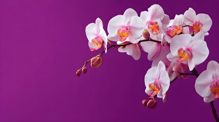 Fototapeta premium Beautiful white and pink orchid flowers on a purple background