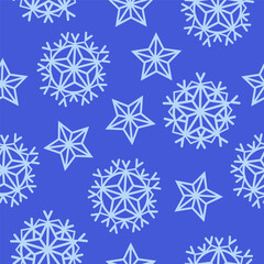 Seamless pattern of pale blue snowflakes on a blue background.Vector pattern for textiles,Christmas designs.
