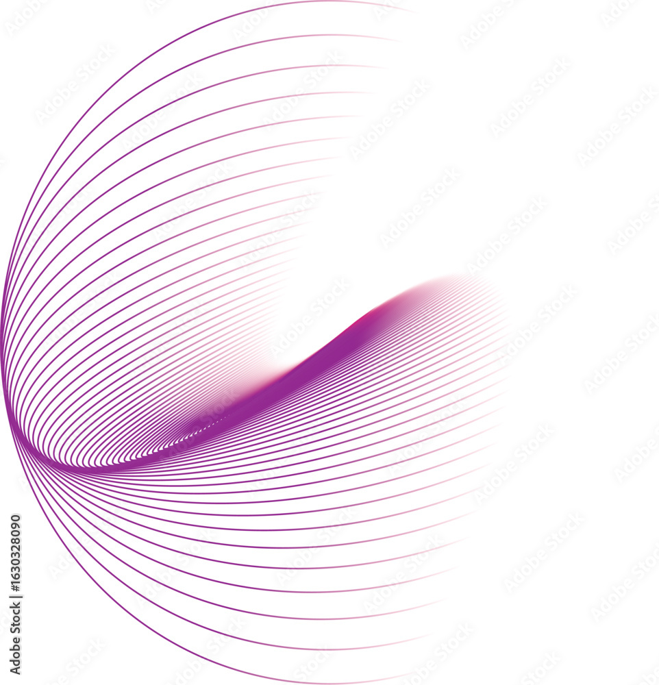 Poster abstract vector illustration of a purple wave flowing across a circular grid of fine curved lines on