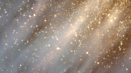 Radiant sparkle with gold stardust, shimmering light, fantasy glitter and flare, magic glow, vibrant starry effect, twinkling celebration background with white bokeh and luxurious illumination