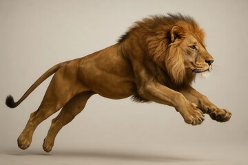 Obraz premium A lion in mid-leap, embodying strength and grace