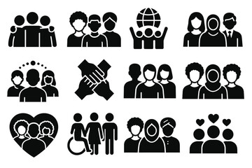 Diversity – 12/16 Solid Black Silhouette Vector EPS Set Collection