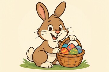 Joyful Easter Bunny with a Basket of Colorful Eggs