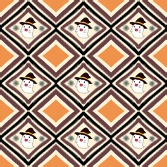  Retro Halloween Ghost Seamless Pattern with Geometric Diamond Background