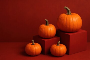 A Quartet of Oranges on Red Blocks