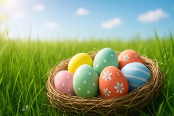 A Serene Grassy Scene Under the Blue Sky
