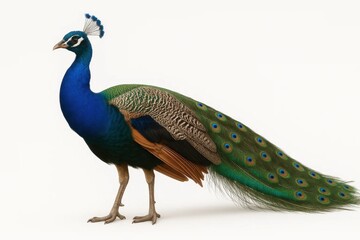 Obraz premium A Peacock's Majestic Stance on a White Canvas