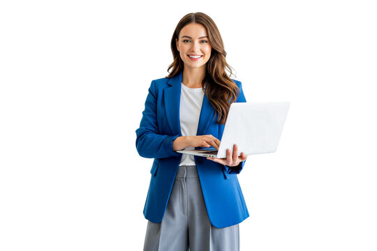young female business holding laptop isolated on white - Powered by Adobe