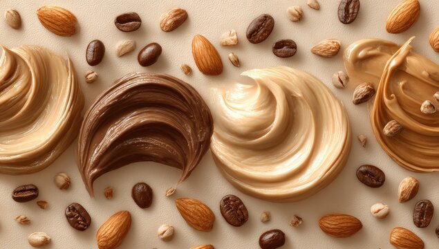 Nut butters, spread on a light beige surface