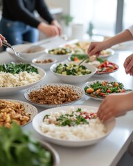 Family sharing a diverse selection of healthy dishes