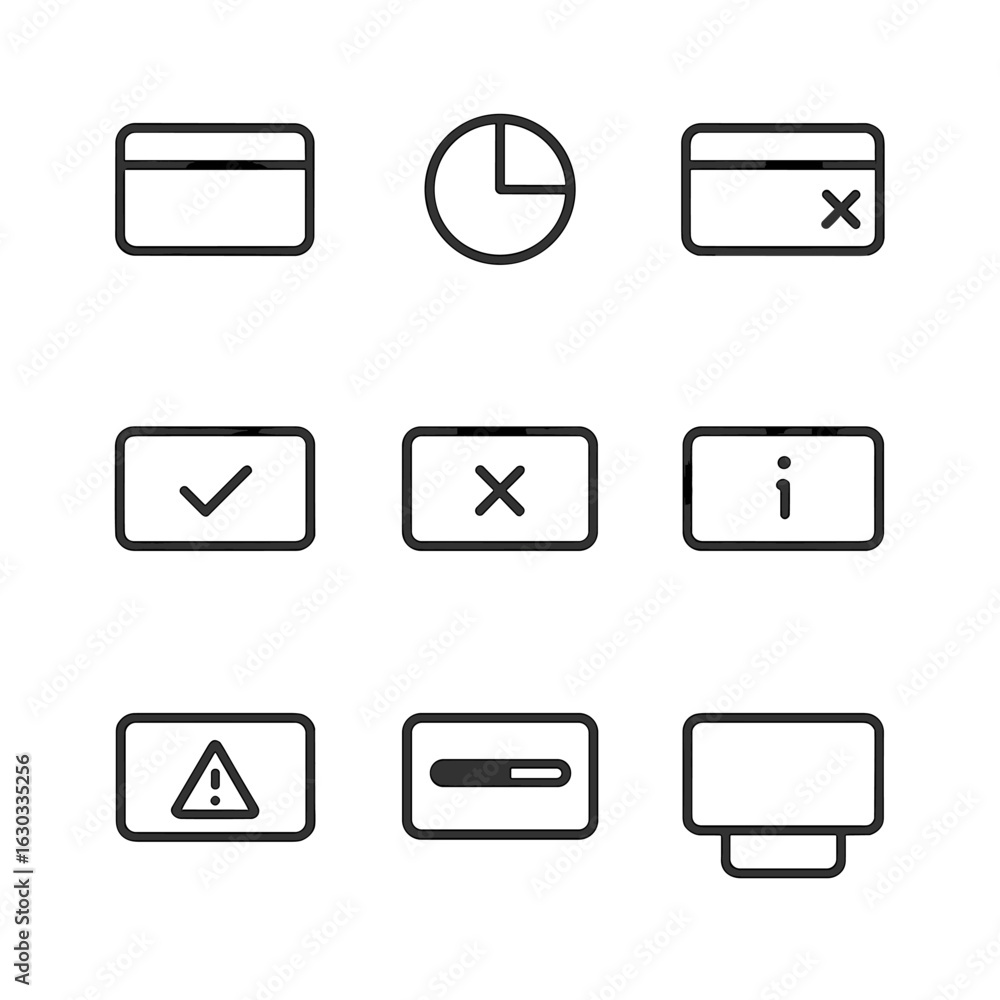 Poster toast notification icons. outline icon set of toast notifications: toast popup, duration timer, clos