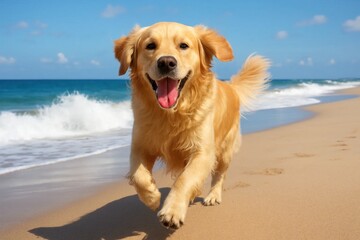 A Golden Retriever Enjoys a Sunny Beach Day