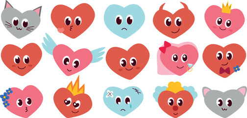 Valentine set of hand drawn hearts emotions