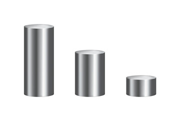 Set of round silver podiums of different heights isolated on white background. Realistic vector illustration.