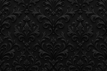 An intricate tapestry of black floral designs on a dark background