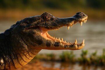 Fototapeta premium A crocodile's roar echoes through the tranquil waters