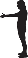  vector silhouette of side view of a woman shaking hands with imaginary person