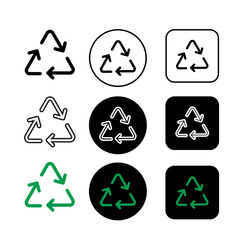 recycling icons, line icons, black buttons and green and black icons