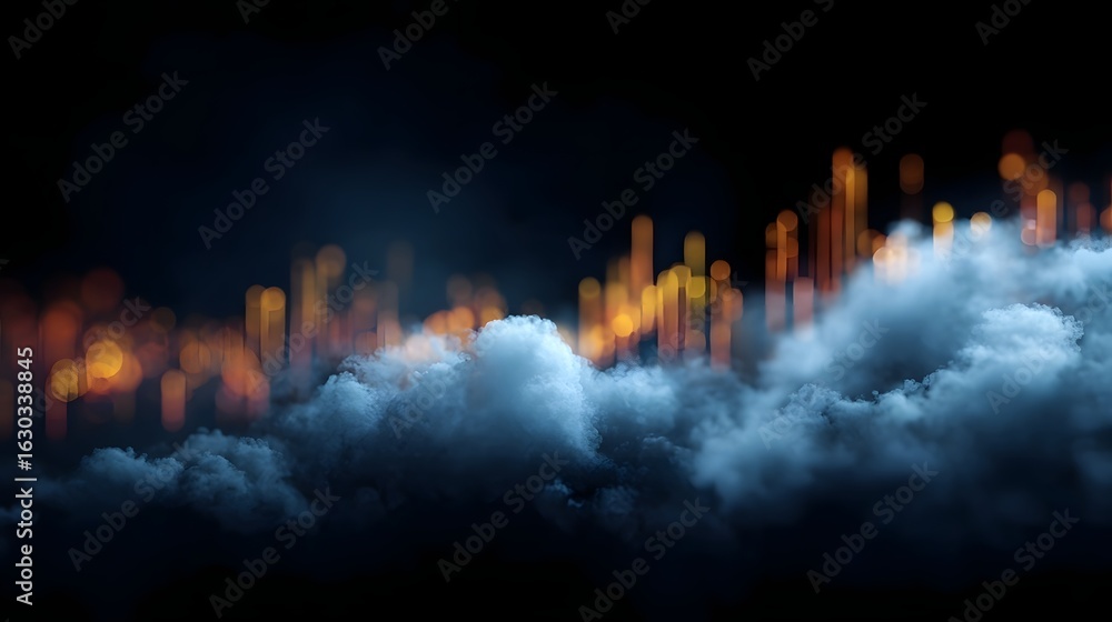 Aufkleber glowing cityscape with data visualization charts and cloud storage analytics
