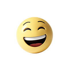 Fototapeta premium A cheerful, cartoonish emoji face. A yellow circle depicts a happy expression with a wide smile and joyful eyes