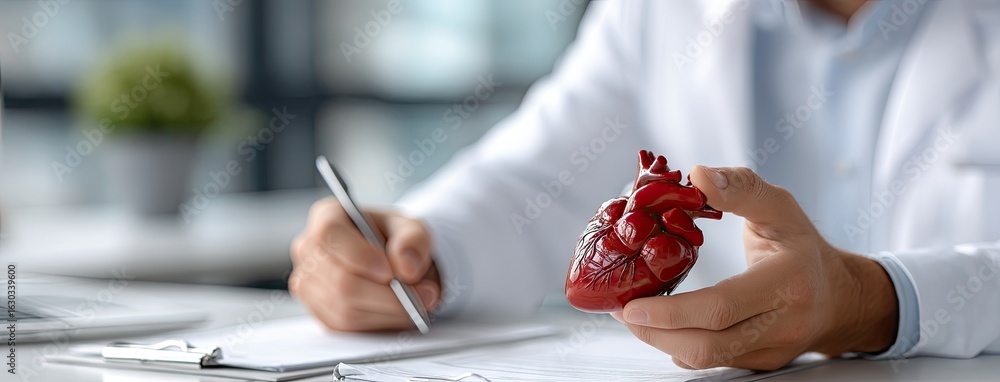 Poster heart symbol placed next to financial growth chart on a desk emphasizing the connection between well