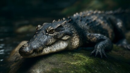 Obraz premium close up of a crocodile resting on a riverbank