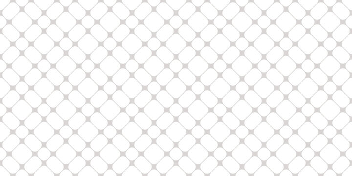 Minimal vector seamless pattern with geometric lattice, grid, rounded mesh. Subtle light gray and white background with nodes, curved shapes, net, lines. Abstract minimalist ornament. Simple design